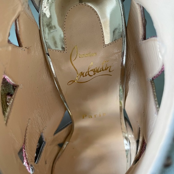 Christian louboutin venecage suede taupe pink studded peep toe sz 38.5 - Picture 2 of 11